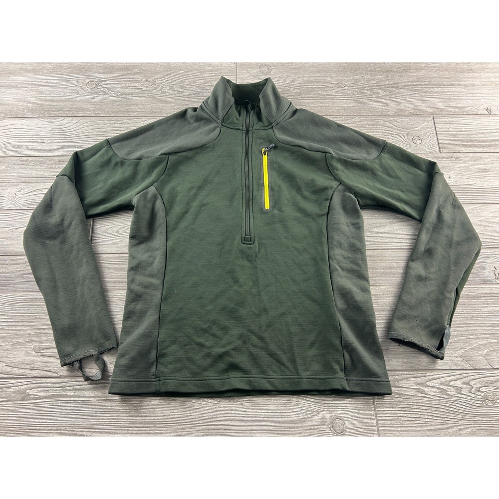 Smartwool 1/4 Zip Pullover Mens Medium Green Striped Wool Blend Outdoors